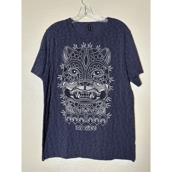 ¡ AY GUEY ! Mexico XL White Leopard Cotton Blend  Stretch Blue Black T Shirt - Picture 1 of 3